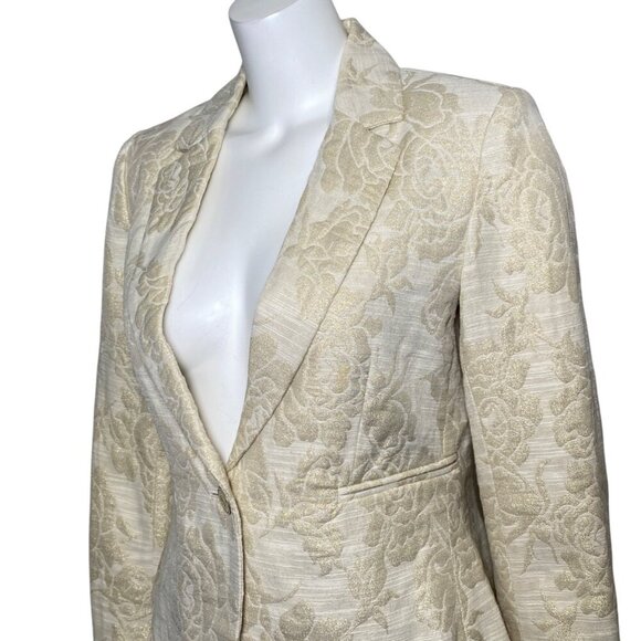 George ME Mark Eisen Blazer Jacket Womens Size 6 Gold Metallic Floral Damask - Picture 2 of 7